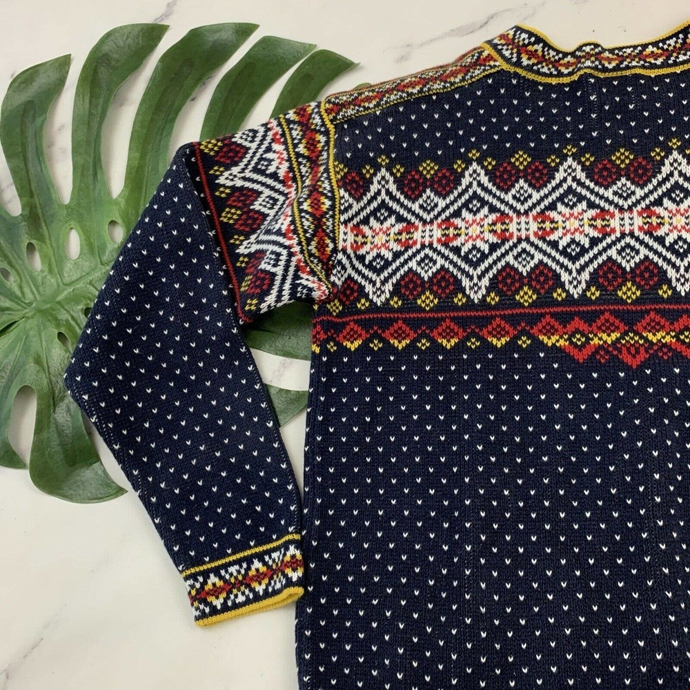 Hanna Andersson Womens Fair Isle Nordic Pullover Sweater Size XS Blue Yellow - Picture 10 of 11